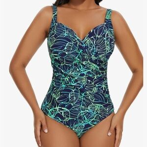 Women's Blue and Green One Piece Swimsuit